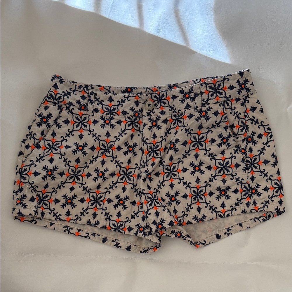 Lucky Brand High Waist Patterned Women's Shorts - Cream and Navy
